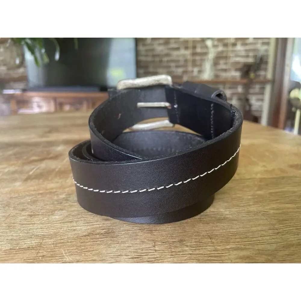 Men’s Genuine Leather Belt Brown Contrast Stitch Brass Buckle Size M/L Argentina
